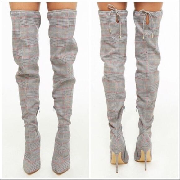 New without box womens pull over knee plaid boots Sz 7. Cloth - Picture 2 of 8